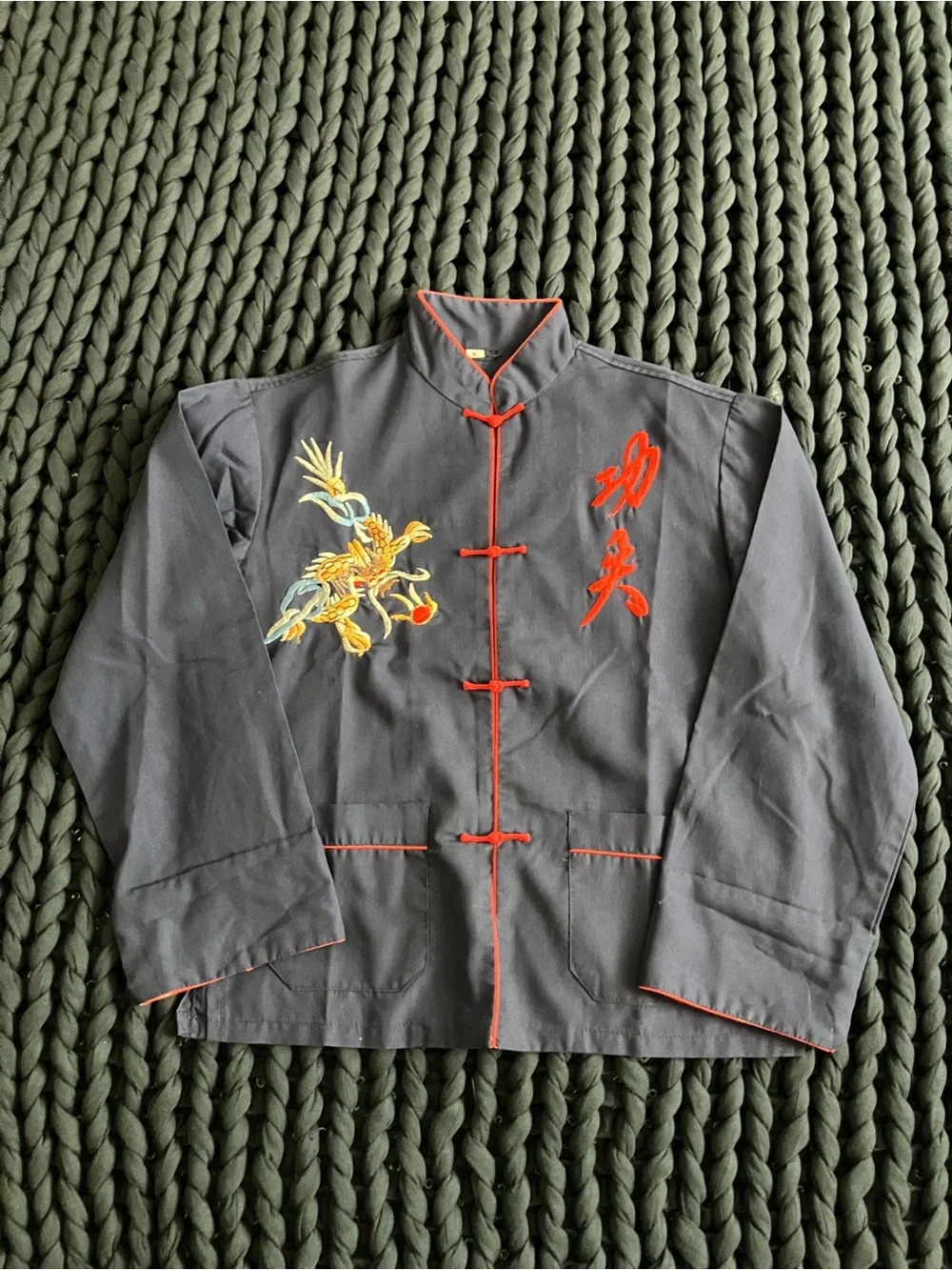 Dark Blue Kids Chinese Style Top and Bottom Set with Embroidered Dragon - Picture 2 of 9